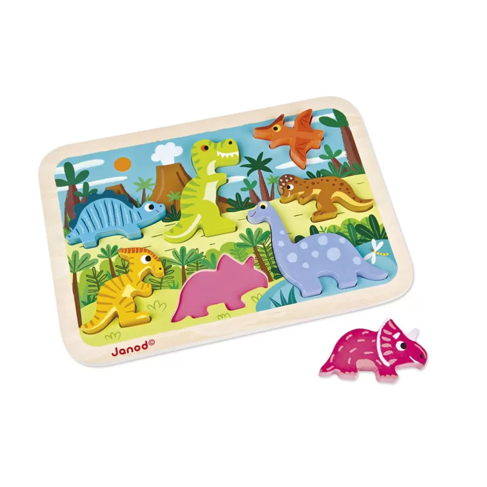 Janod Sinterklaas Cadeau 3 - 4 Jaar* Chunky Houten Puzzel - Dinosaurus