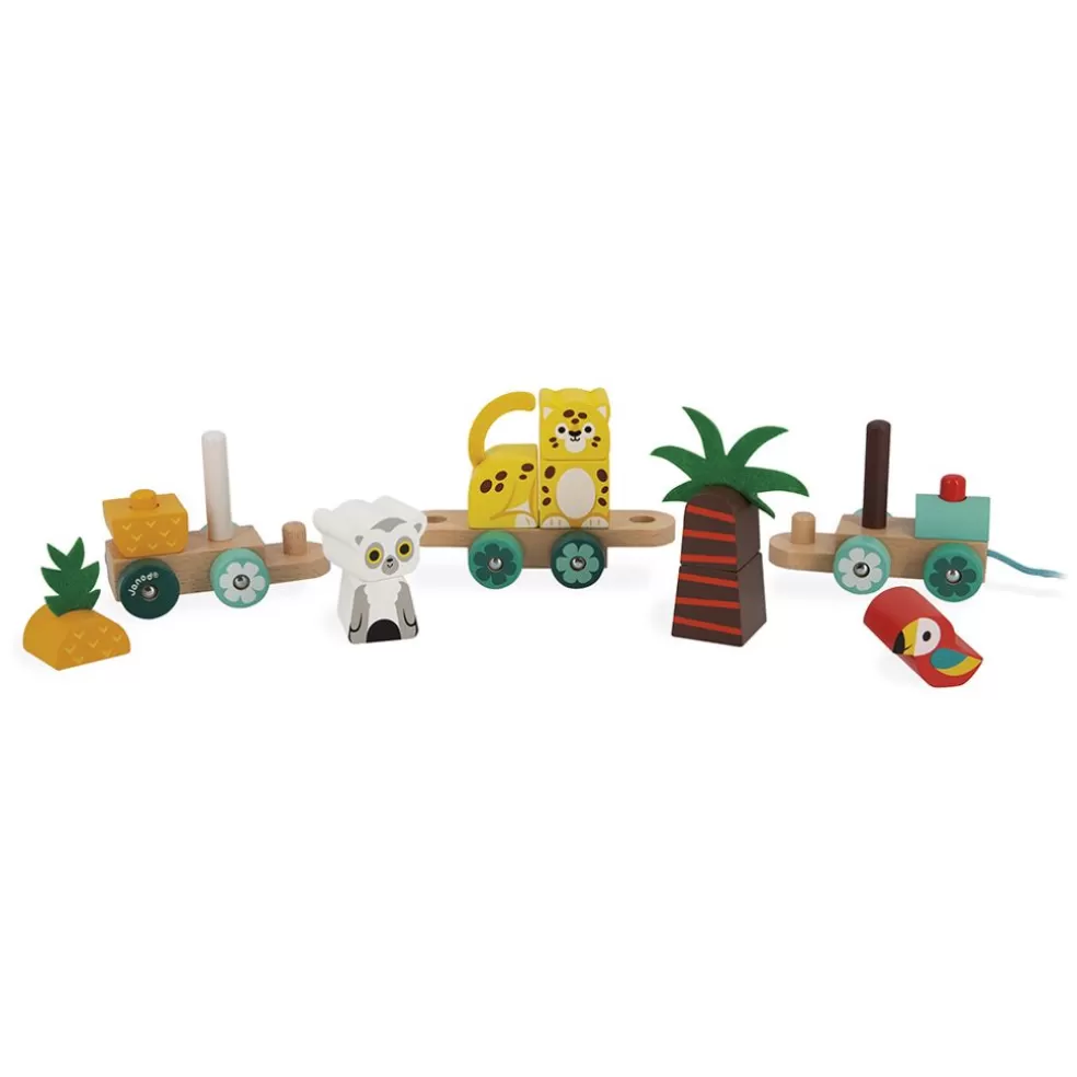 Janod Sinterklaas Cadeau 3 - 4 Jaar* Houten Speelgoed -Tropic - Trekfiguur, Trein Tropen Express