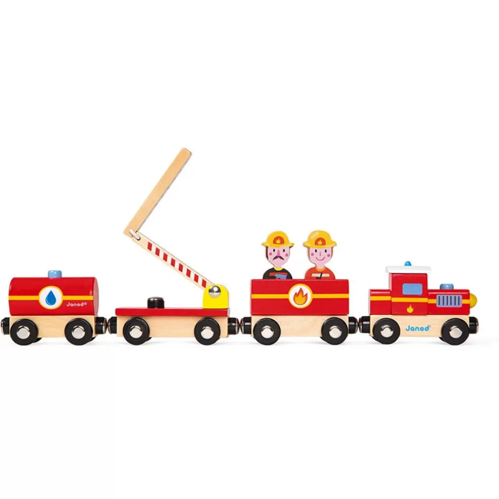 Janod Sinterklaas Cadeau 0-2 Jaar* Houten Trein Brandweer - Magnetisch