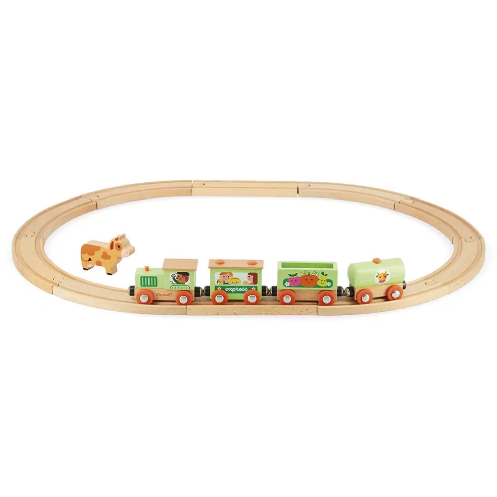 Janod Sinterklaas Cadeau 5 - 6 Jaar* Houten Trein (Magnetisch) Boerderij Met Rails