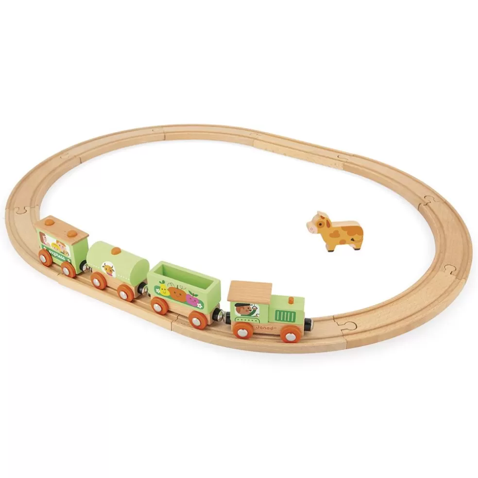 Janod Sinterklaas Cadeau 5 - 6 Jaar* Houten Trein (Magnetisch) Boerderij Met Rails