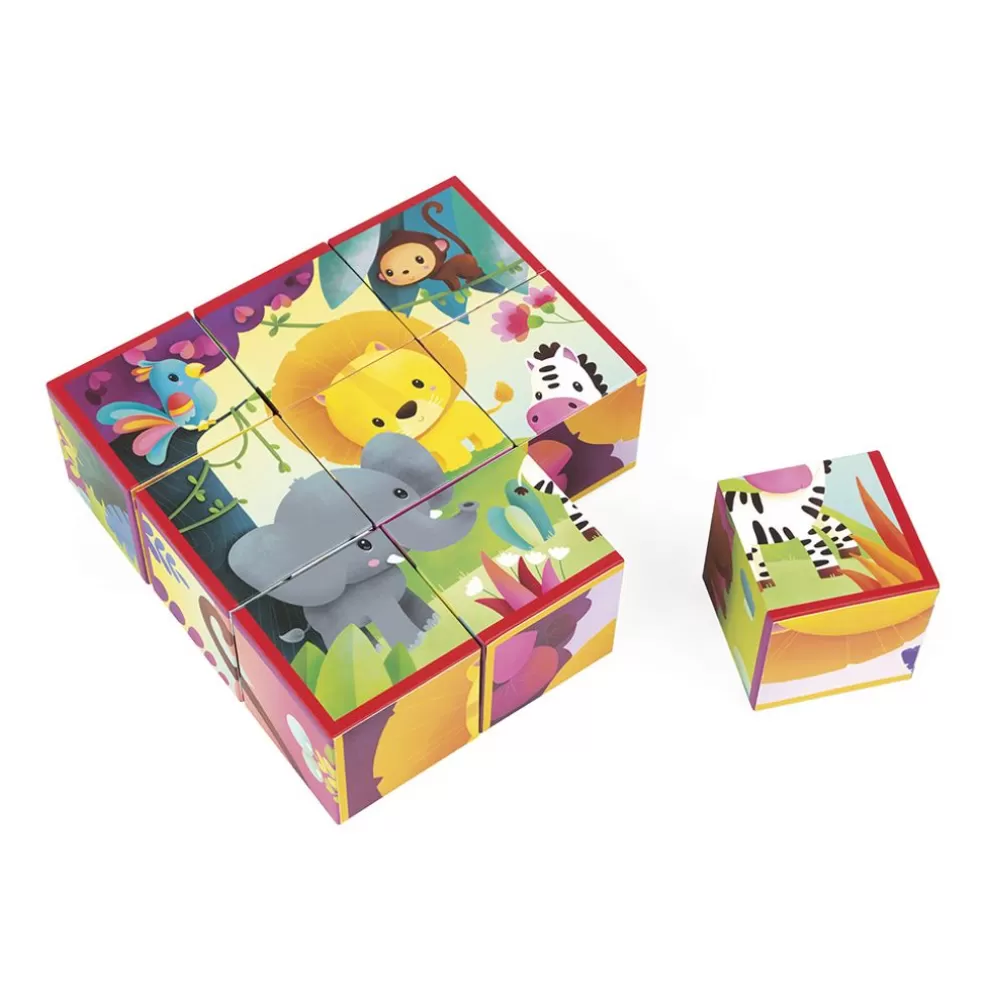 Janod Sinterklaas Cadeau 5 - 6 Jaar* Kartonnen Blokpuzzel - Jungle Dieren (9 Stuks)