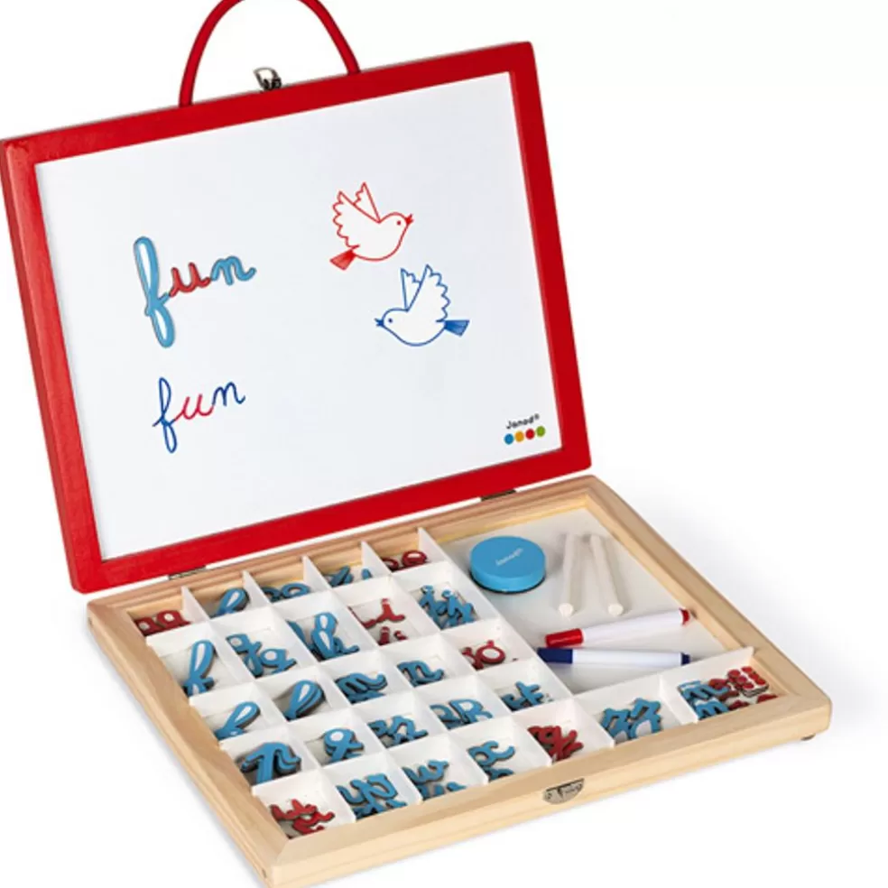 Janod Sinterklaas Cadeau 7 - 8 Jaar* School/Magneetbordkoffer 4 In 1 - Kleine Letters Leren