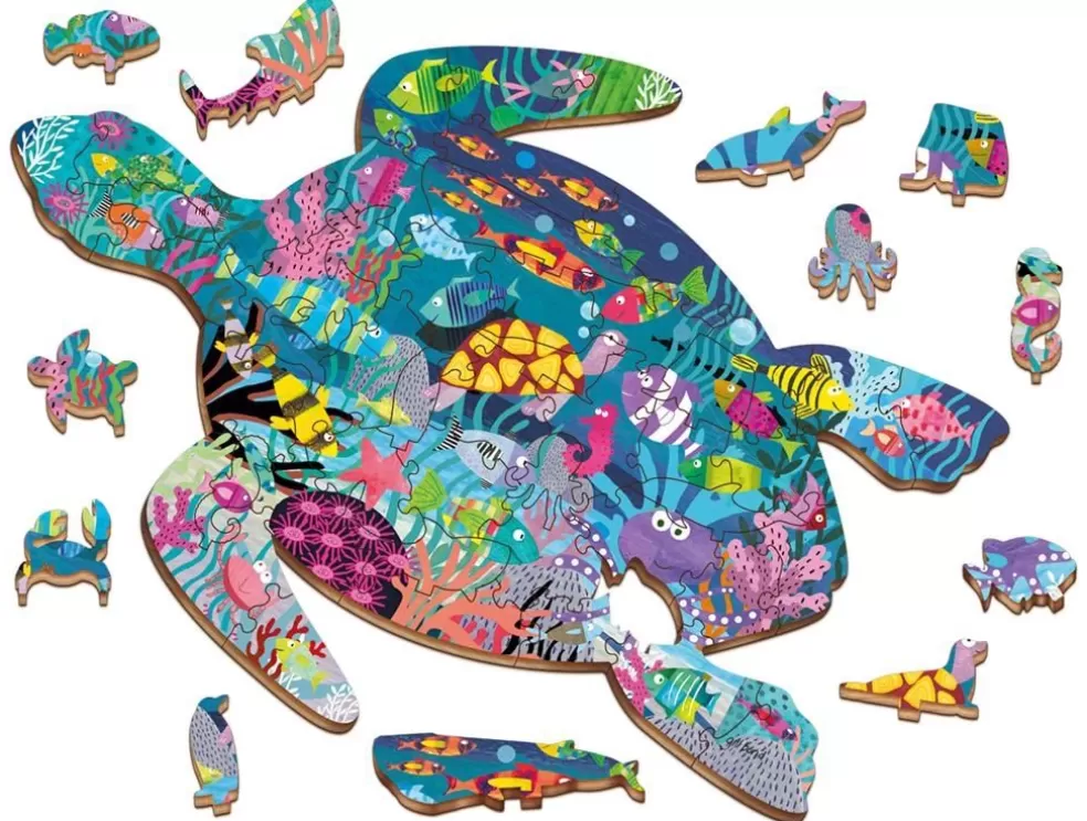 Ludattica Sinterklaas Cadeau 11 - 12 Jaar* Houten Puzzel - Oceaan In De Vorm Van Een Schildpad (48 Stuks Incl 12 Vormen)