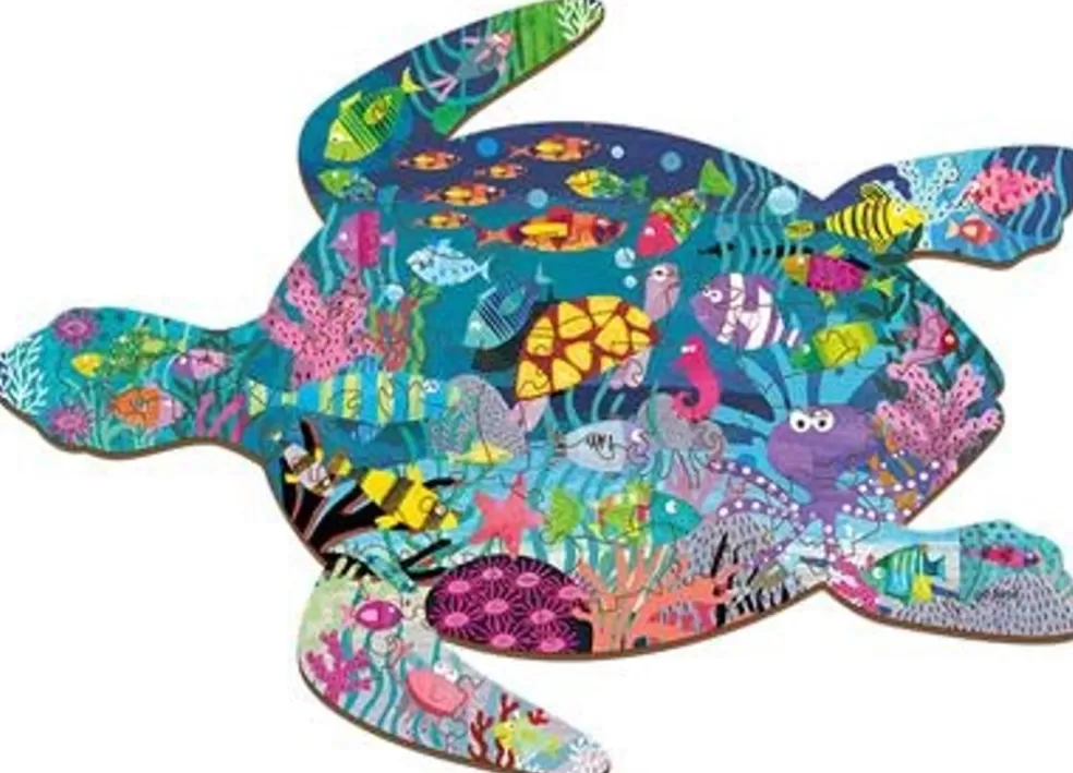 Ludattica Sinterklaas Cadeau 11 - 12 Jaar* Houten Puzzel - Oceaan In De Vorm Van Een Schildpad (48 Stuks Incl 12 Vormen)
