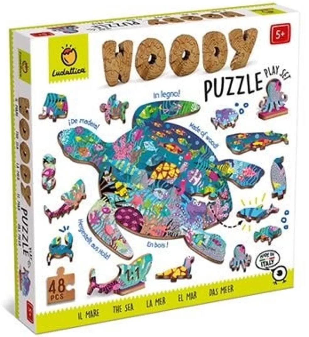 Ludattica Sinterklaas Cadeau 11 - 12 Jaar* Houten Puzzel - Oceaan In De Vorm Van Een Schildpad (48 Stuks Incl 12 Vormen)