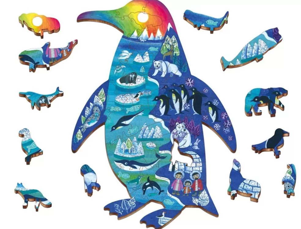 Ludattica Sinterklaas Cadeau 11 - 12 Jaar* Houten Puzzel - Pooldieren In De Vorm Van Een Pinguin (48 Stuks Incl 12 Vormen)