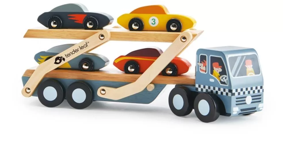 Tender Leaf Toys Sinterklaas Cadeau 5 - 6 Jaar* Houten Speelgoed - Auto Transporter Met 4 Raceauto'S