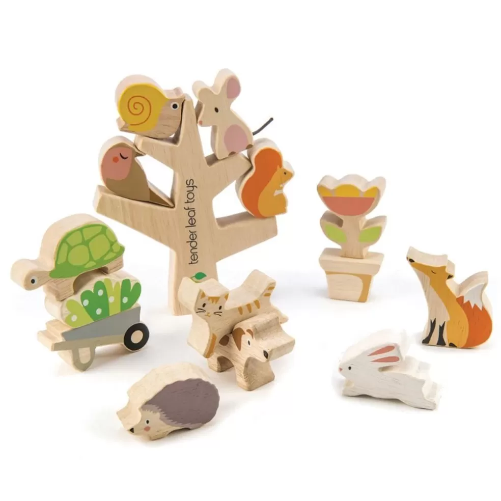 Tender Leaf Toys Sinterklaas Cadeau 5 - 6 Jaar* Houten Speelgoed - Balans/Evenwichtsspel - Stapelboom Met Tuinfiguren