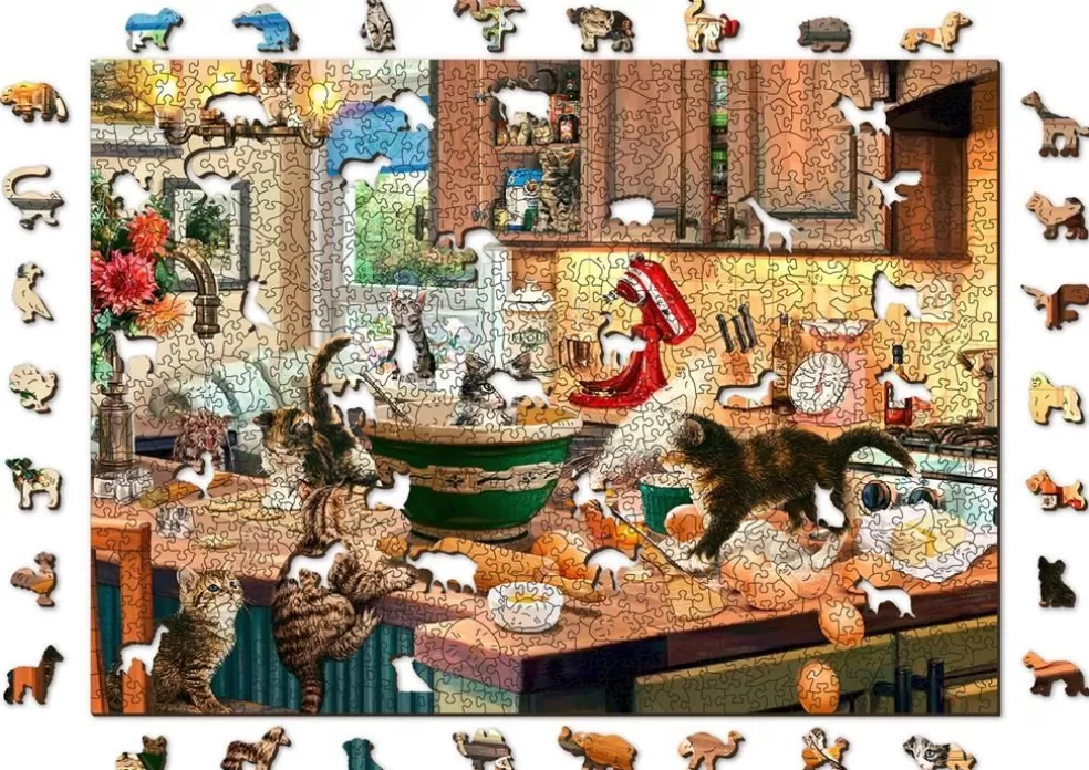 Wooden City Sinterklaas Cadeau 11 - 12 Jaar* Kitten Kitchen Capers - Houten Puzzel ( 1010 Stukjes)
