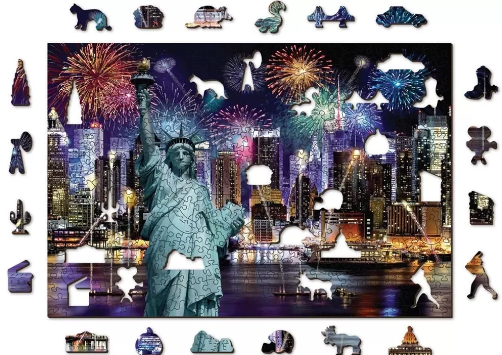 Wooden City Sinterklaas Cadeau 11 - 12 Jaar* New York By Night - Houten Puzzel ( 505 Stukjes)